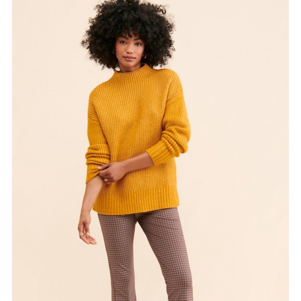 Varley Skyla Funnel Neck Knit Ribbed Sweater Mustard Yellow VAR01702 Womens